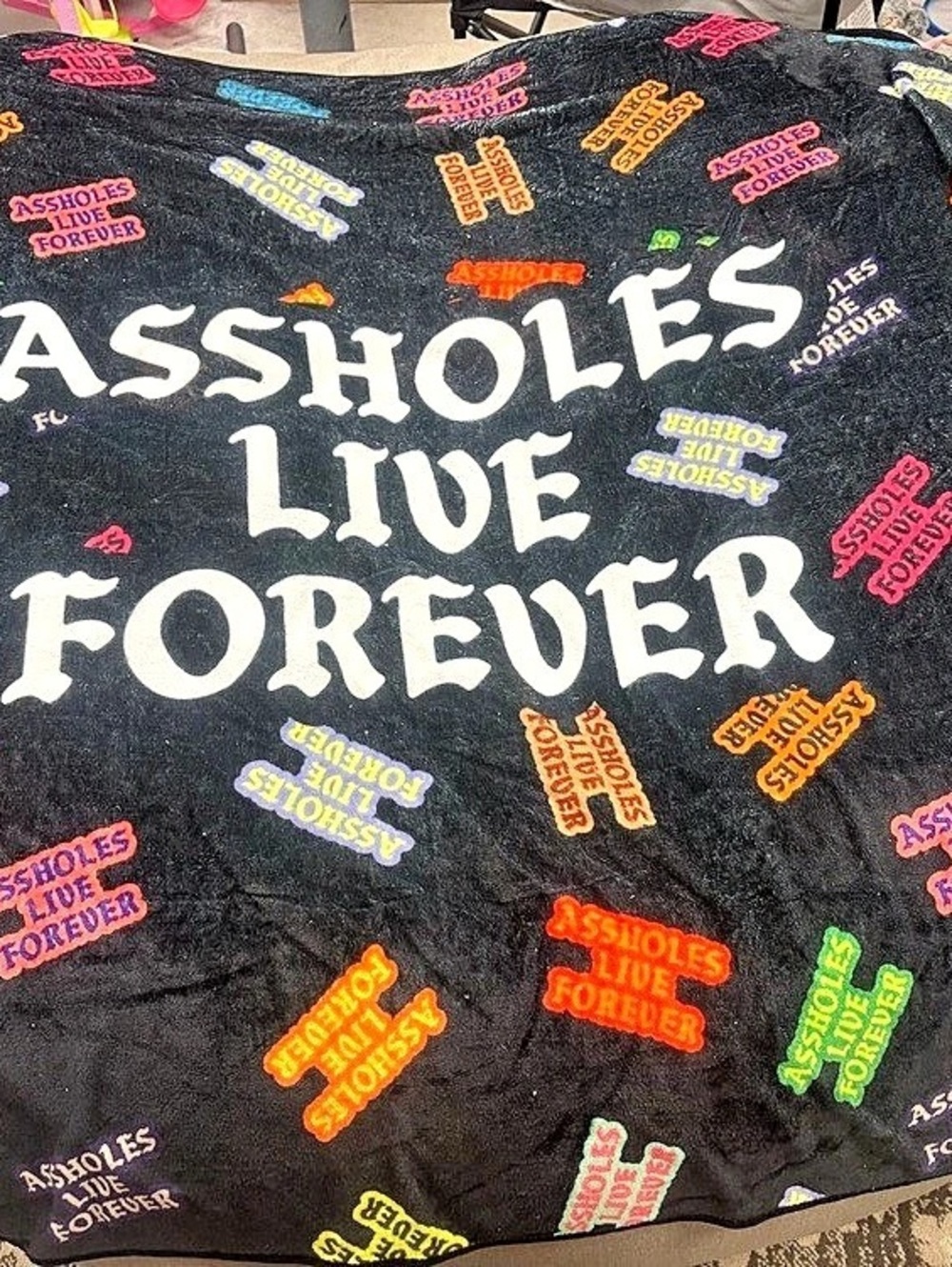 Assholes Live Forever Throw Blanket Black & White Graphic